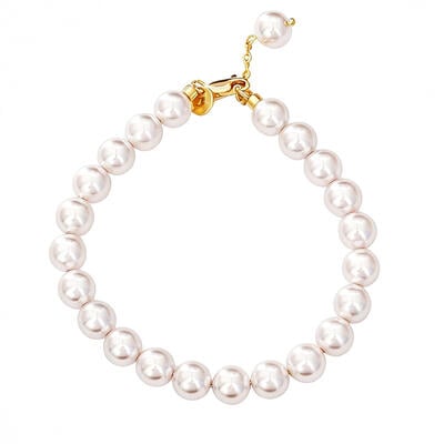 Jeulia "Timeless Elegance" Classic Golden Tone Pearl Bracelet
