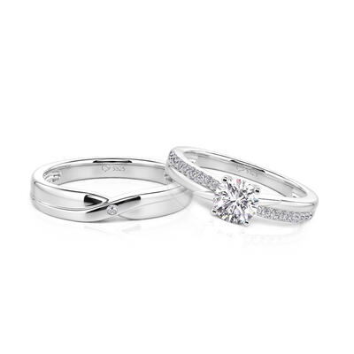 Jeulia Twist Minimalist Couple Rings Set Sterling Silver
