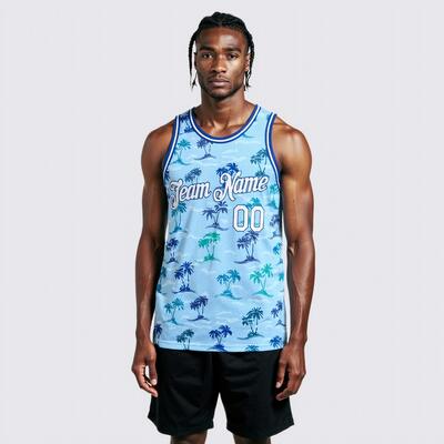 Custom Light Blue White-Royal 3D Pattern Hawaii Palm Trees Authentic Basketball Jersey