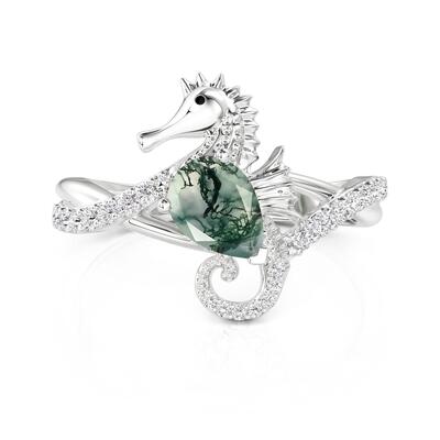 Jeulia Hug Me モスアゲート シーホース エンゲージメント リング