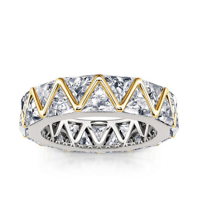Jeulia Trillion Cut Eternity Two Tone Sterling Silver Women's Band
