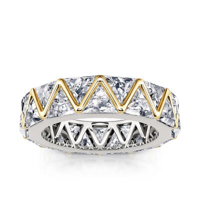 Jeulia Trillion Cut Eternity Two Tone Sterling Silver Women's Band