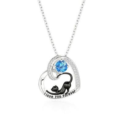 Jeulia Petland Custom Black Cat Heart Necklace With Birthstone
