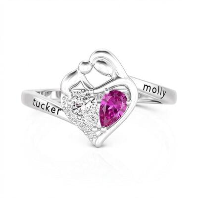 Jeulia Custom Mother-Child Heart Ring with Birthstone Engraving