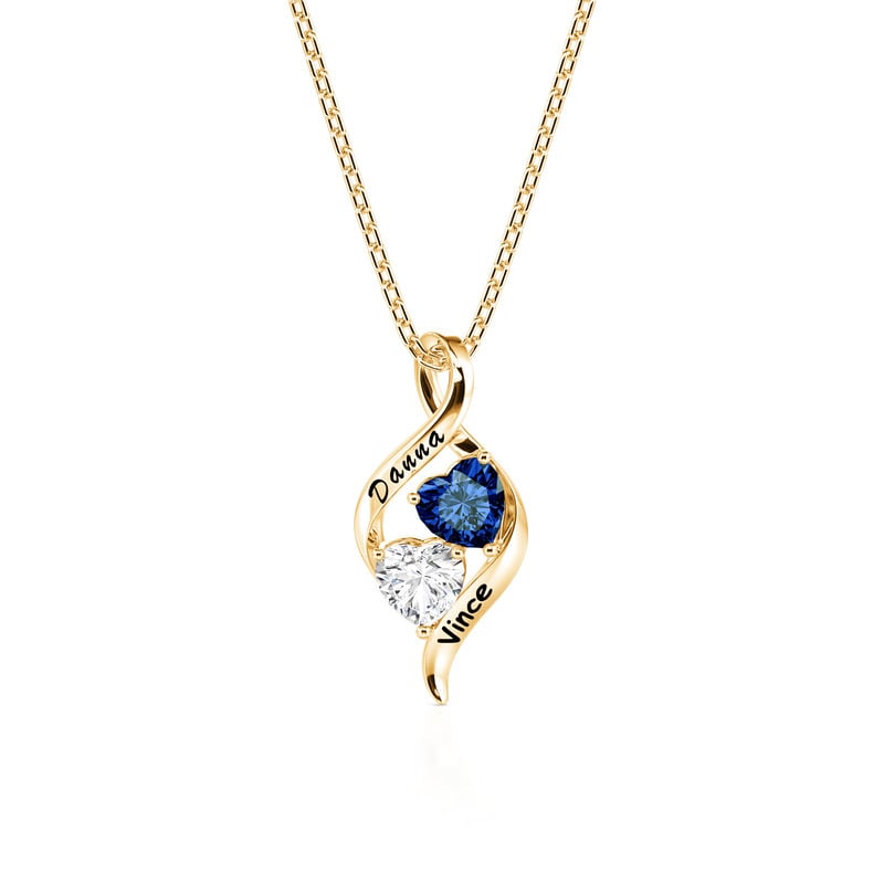 Jeulia Custom Gold Engraved Double Heart Birthstone Necklace