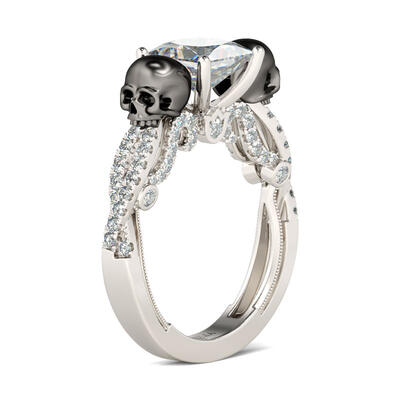 Jeulia Twist Milgrain Princess Cut Sterling Silver Skull Ring