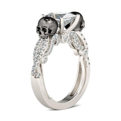 Jeulia Twist Milgrain Princess Cut Sterling Silver Skull Ring