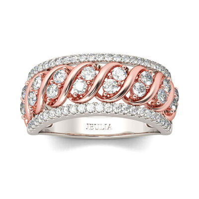 Jeulia Two Tone Round Cut Sterling Silver Women's Band