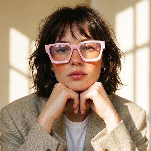 Coral Pink Square Glasses