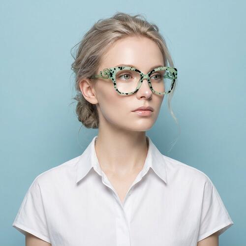 Imogene Green Square Glasses