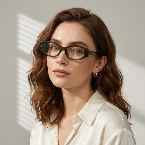 Una Grüne Cat Eye Brille