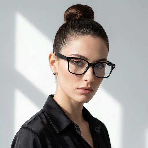 Hughes Black Rectangle Glasses