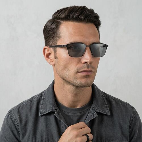 Adela Black Rectangle Sunglasses