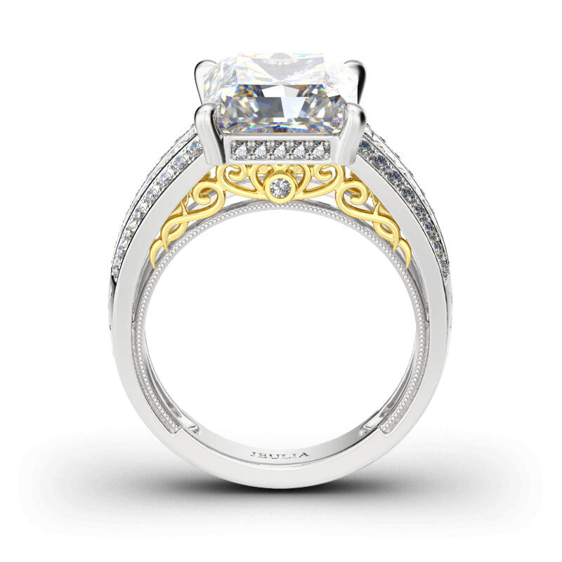 Jeulia Two Tone Scrollwork Princess Cut Sterling Silver Ring