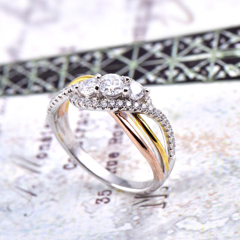 Jeulia Interwoven Three Stone Round Cut Sterling Silver Ring