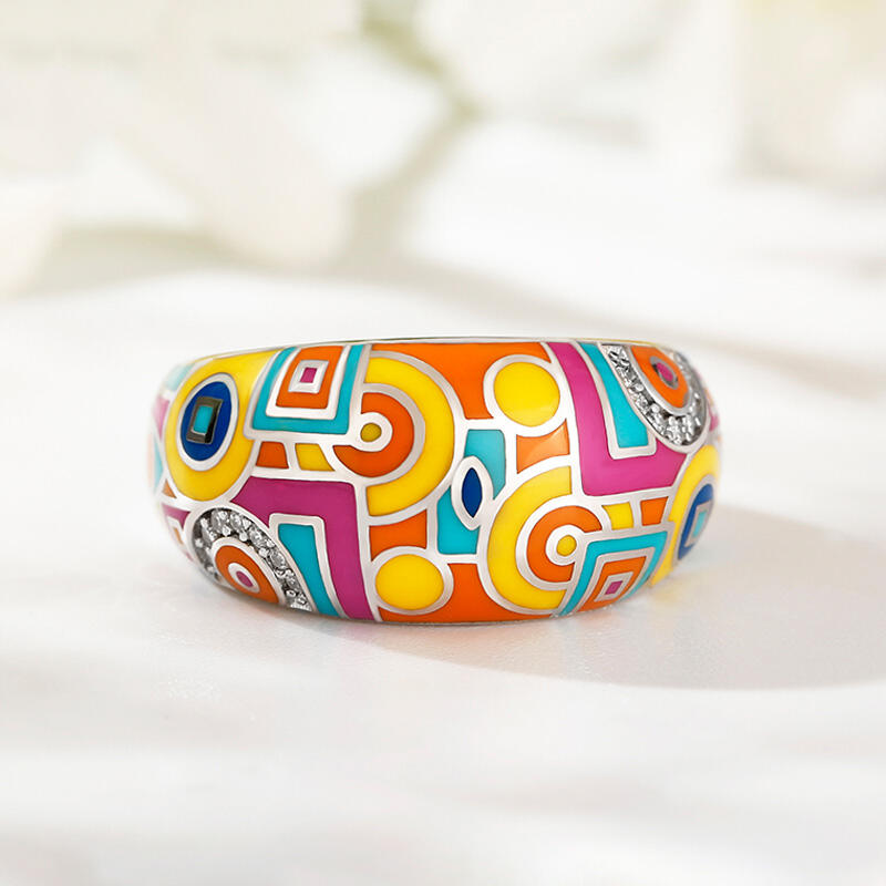 Jeulia "Geometrisch" Mehrfarbig Emaille Sterling Silber Damen Ring Bandring