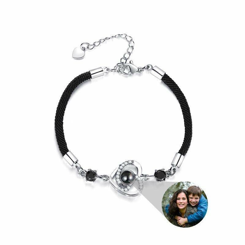 ハート 投影 写真 写真入れ 紐 ブレスレット 編み込む ブラック