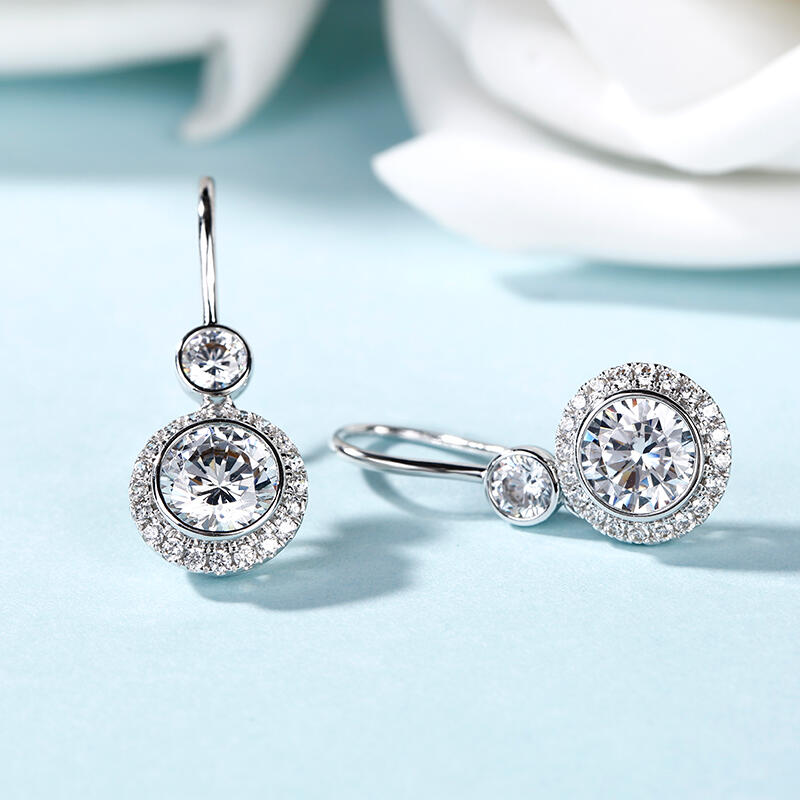 Jeulia Halo Round Cut Sterling Silver Drop Earrings