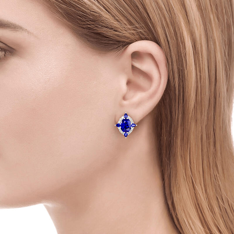 Jeulia Halo Oval Cut Sterling Silver Earrings