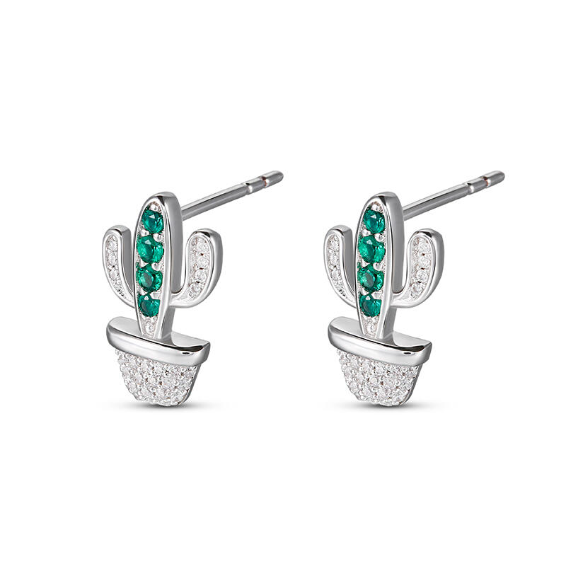 Jeulia "Desert Cactus" Sterling Silver Children's Earrings