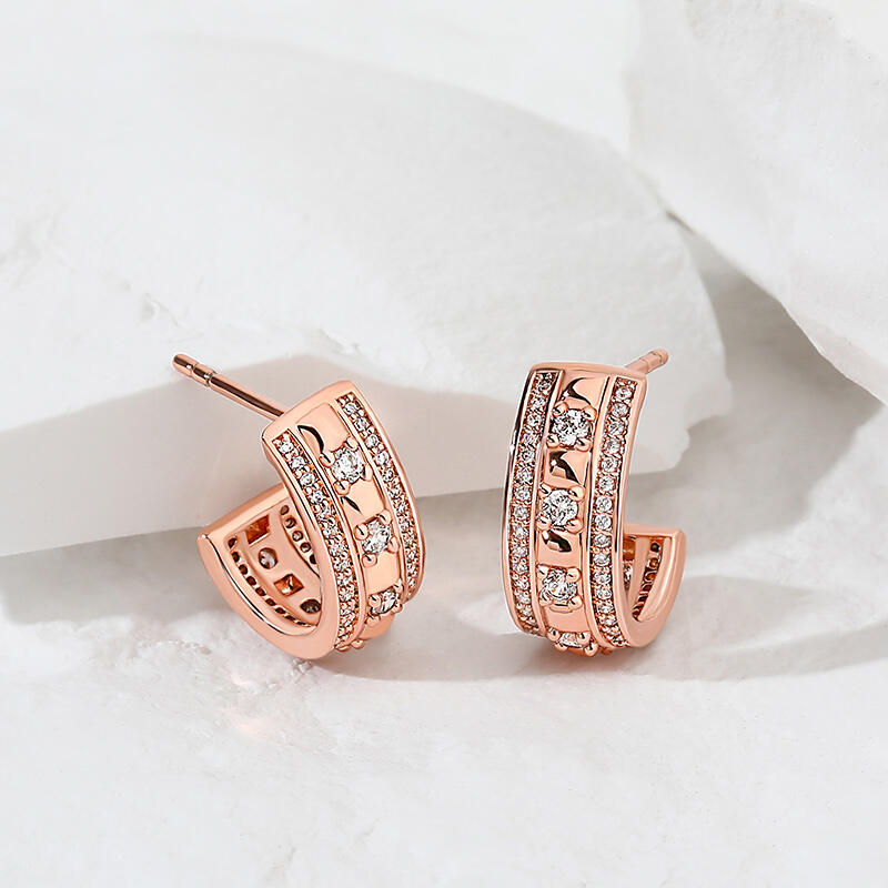 Jeulia Semicircle Design Round Cut Sterling Silver Stud Earrings