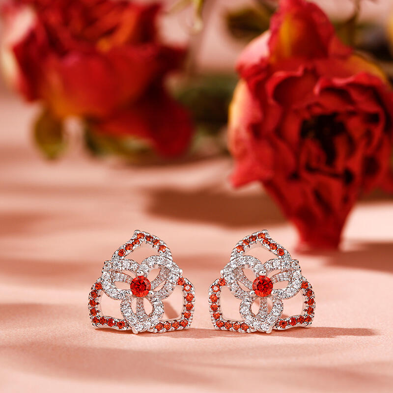 Jeulia "Love Never Die" Heart Petals Flower Sterling Silver Stud Earrings