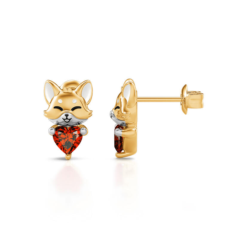 Jeulia Hug Me Pendientes de zorrito de plata de ley con corte de corazón