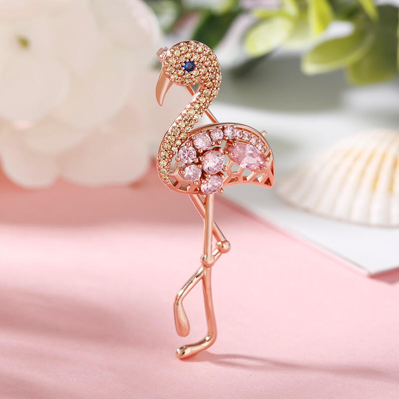 Jeulia "Fiery Passion" Flamingo Design Sterling Silver Brooch