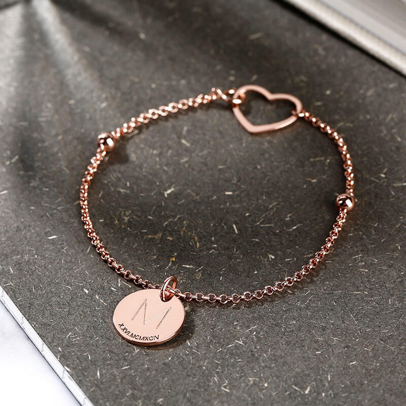 Jeulia Heart Initial Personalized Sterling Silver Bracelet