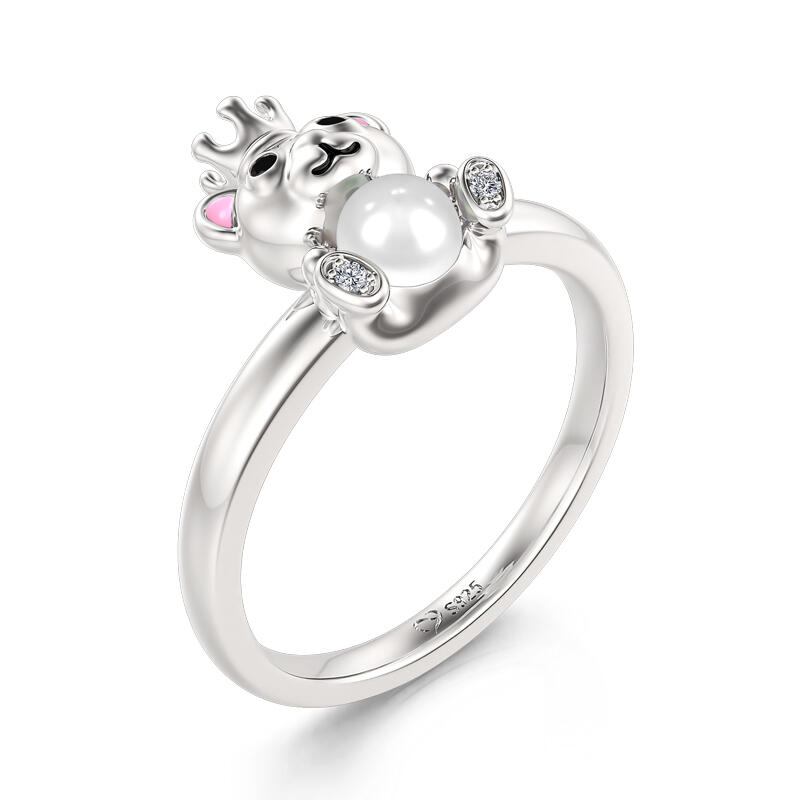 Jeulia Hug Me "Tiny Bear" Cultured Pearl Sterling Silver Ring