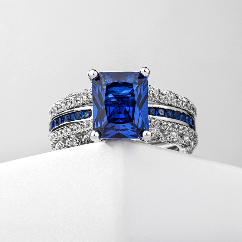 Jeulia Set De Anillo Intercambiable De Corte Radiante En Plata De Ley