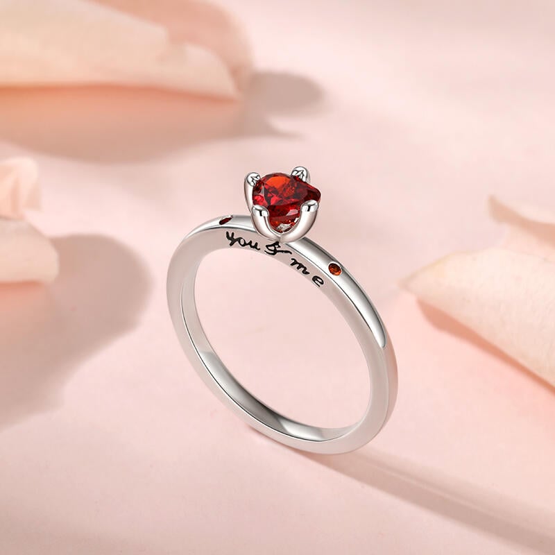 Jeulia "You & Me" Ruby Heart Engagement Ring Sterling Silver
