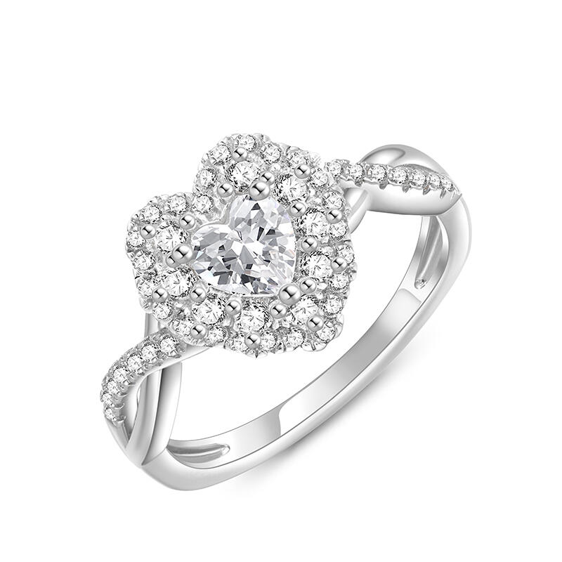 Jeulia Anillo de Compromiso Personalizado Halo con Diseño de Torsión y Corazón en Plata Esterlina