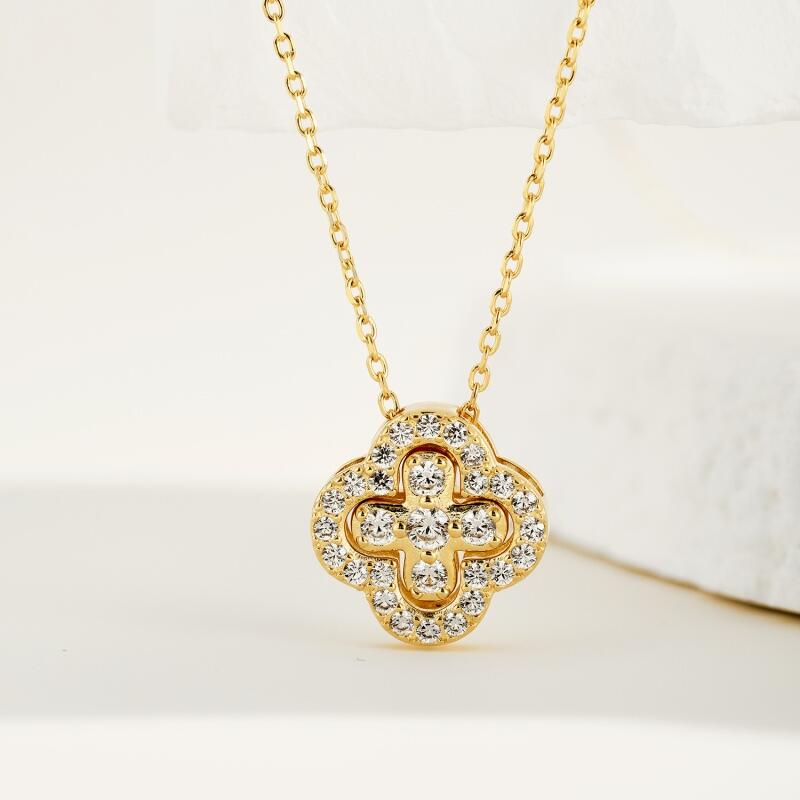 Jeulia Detachable Clover Silver Necklace Gold Tone Clavicle Chain