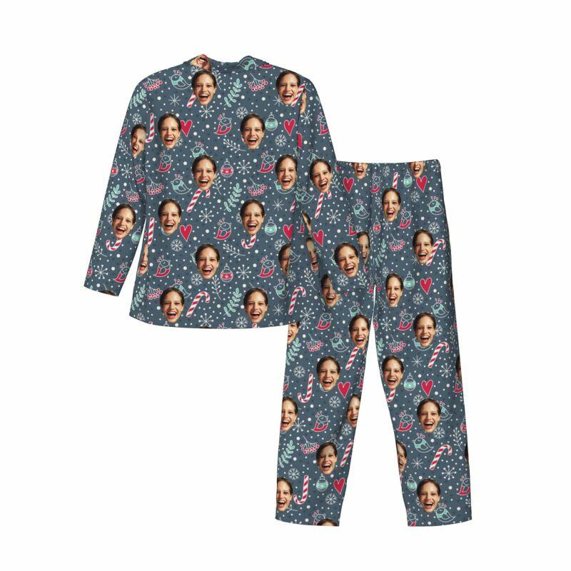 Personalized Pajamas Custom Photo Christmas Candy Bird Pattern Design Creative Gift for Family