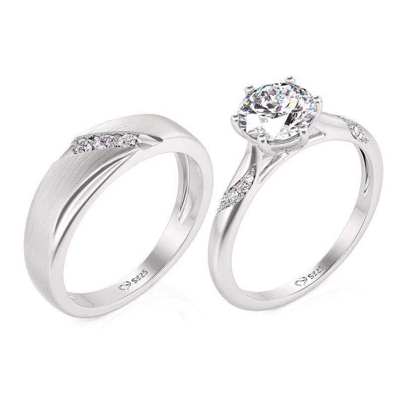 Two Rings Set Silver Jeulia Classic Twist Design Custom Couple Ring Set Sterling Silver ...