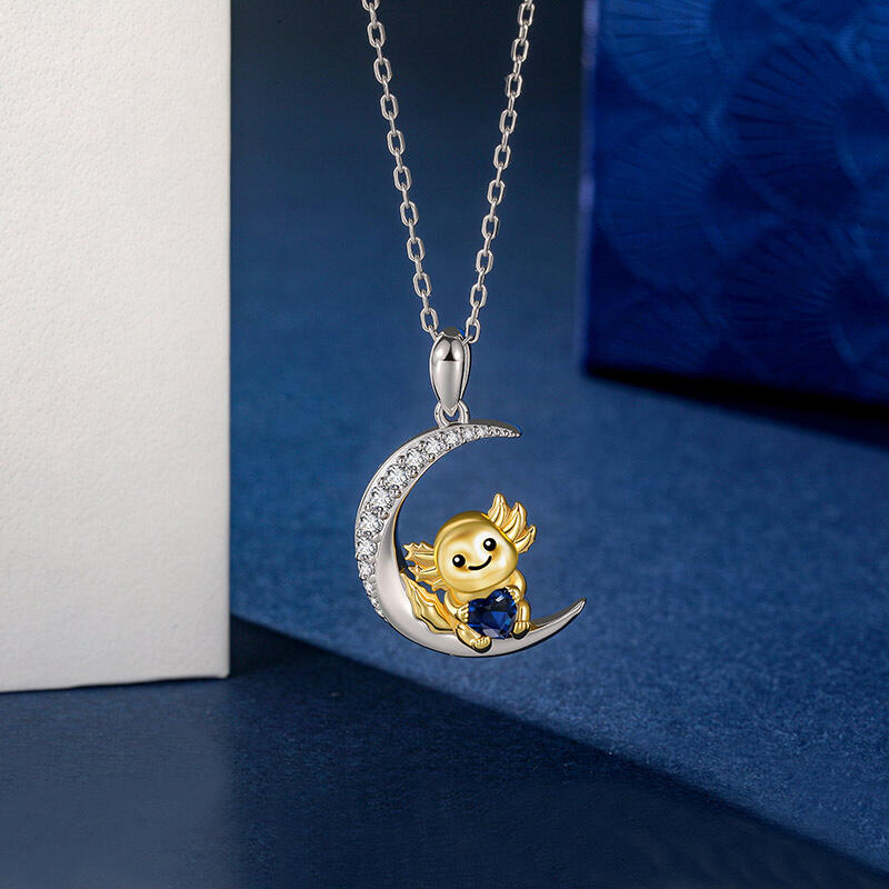 Jeulia Luna Astra Custom Moonlit Axolotl Heart Birthstone Necklace