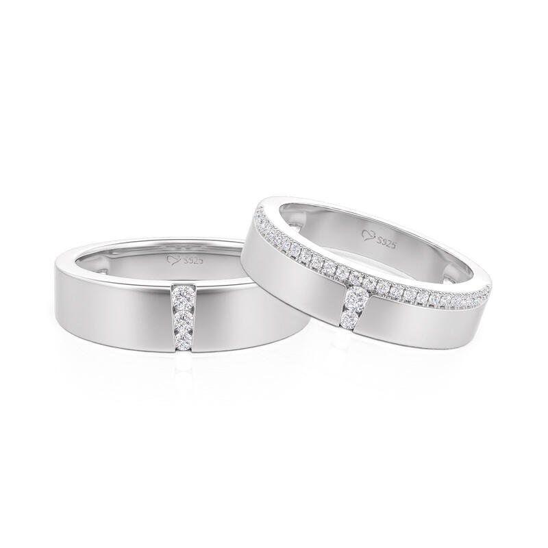 Jeulia Classic Round Cut Couple Rings Set Sterling Silver - Jeulia Jewelry
