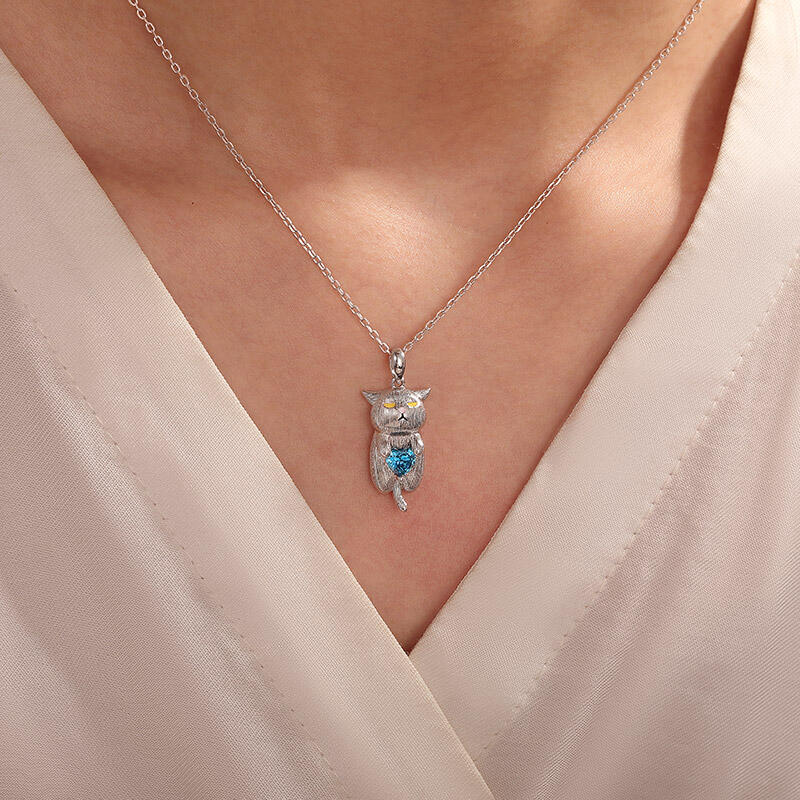 Jeulia アングリー ネコ ハグ ハート ネックレス スターリングシルバー
