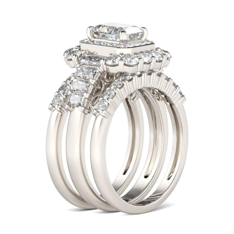 جوليا طقم خواتم هالة قطع مشع من الفضة الإسترليني مجموعة من ثلاث حلقات