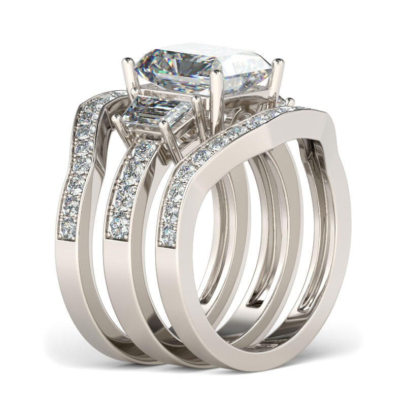 Jeulia 3PC Radiant Cut Sterling Silver Ring Set