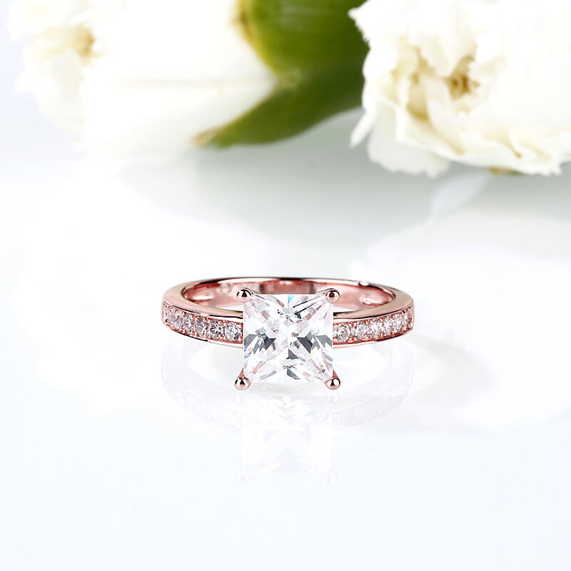 Jeulia Rose Gold Tone Princess Cut Sterling Silver Ring