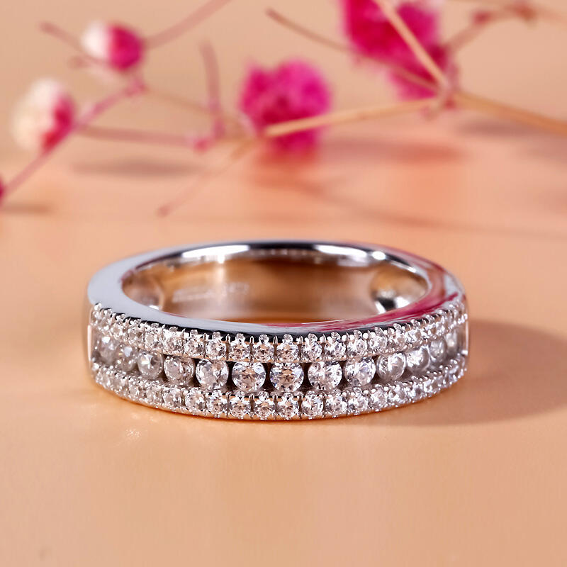 Jeulia Simple Round Cut Sterling Silver Women's Band