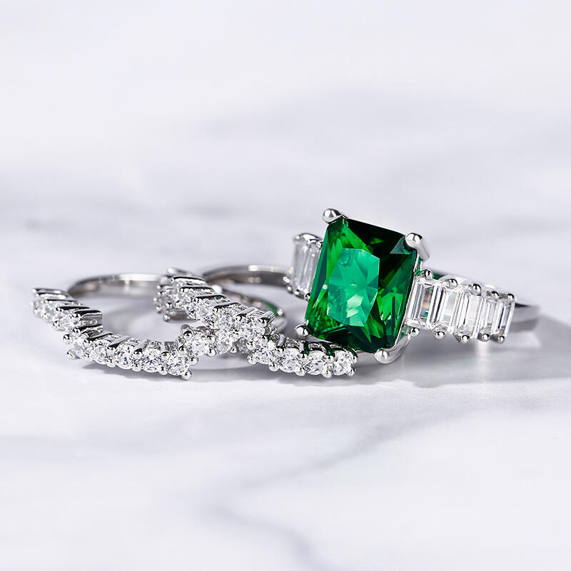 Jeulia 3PC Radiant Cut Sterling Silver Ring Set