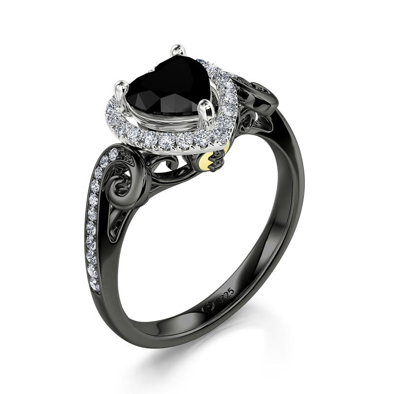 Jeulia "Love in the Moonlight" Black Heart Cut Sterling Silver Ring