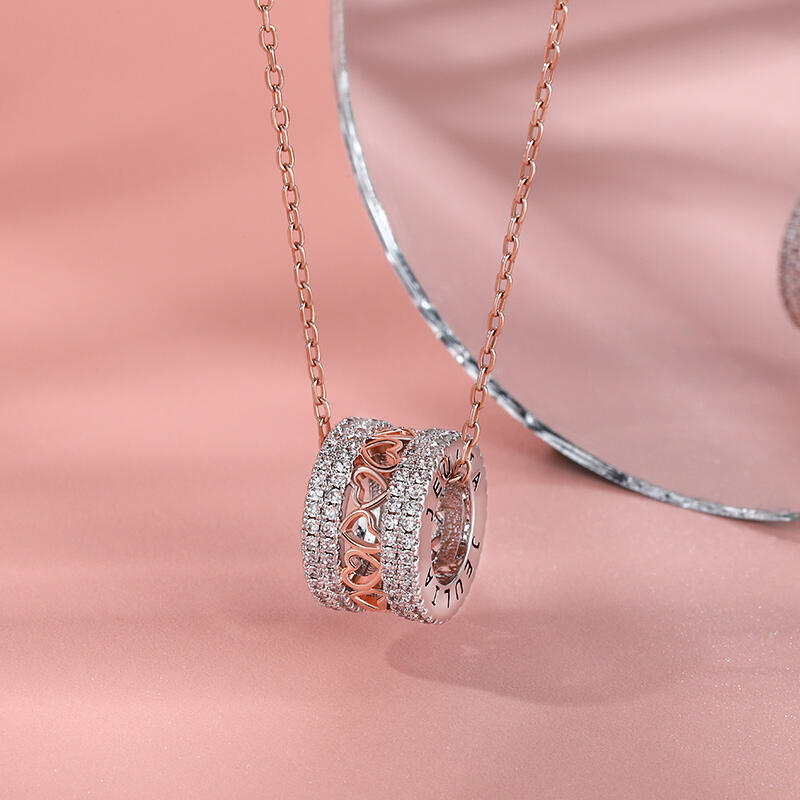 Jeulia Collar de plata de ley corazón en dos tonos