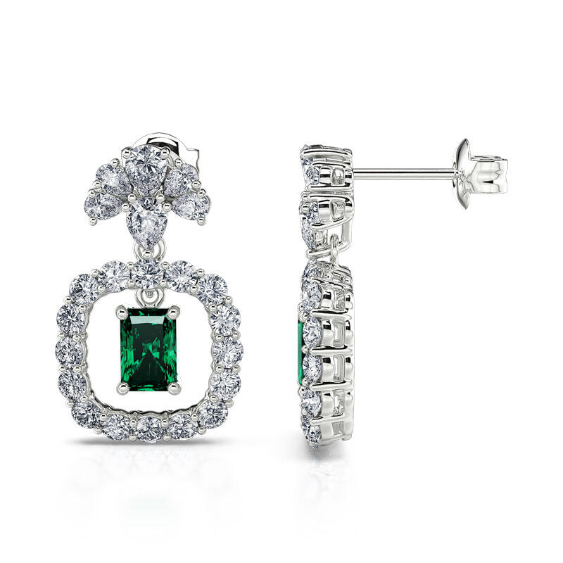 Jeulia Pendientes con halo con piedra verde de plata de ley