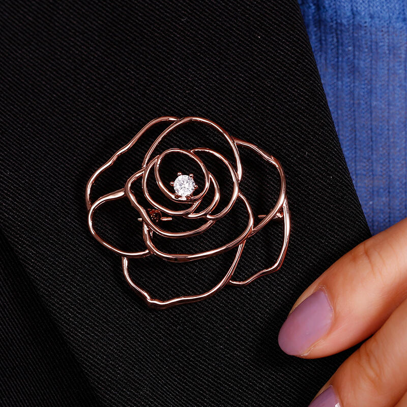 Jeulia Large Rose Flower Shape Sterling Silver Brooch