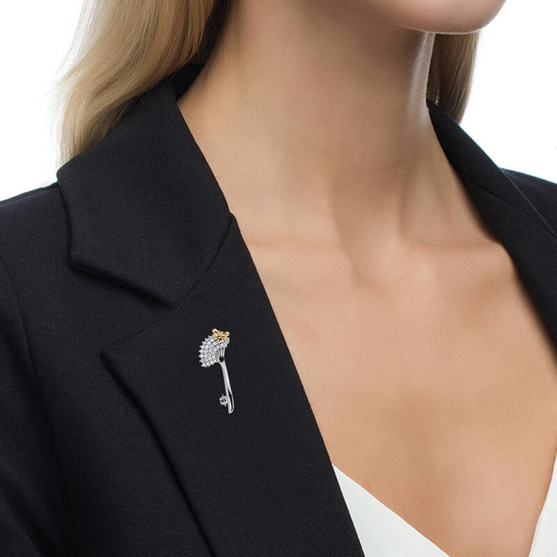 Jeulia Broche de prata de lei com abelhas e flores