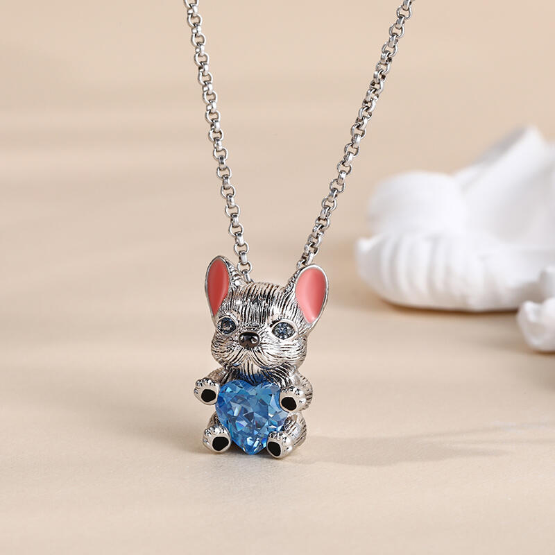Jeulia Hug Me "Smart French Bulldog" Heart Cut Sterling Silver Jewelry Set
